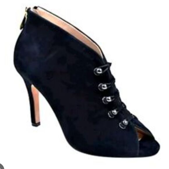 Adrienne Vittadini Black Gradie Suede Leather Pumps/ Booties Zip Back Size 10 - Picture 9 of 10